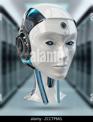 Cyborg head artificial intelligence isolated on grey background 3D rendering Stock Photo