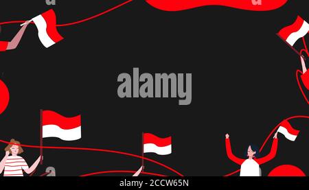 People hold indonesian flag red white celebrate 75th independence day for template banner flyer with flat style Stock Vector