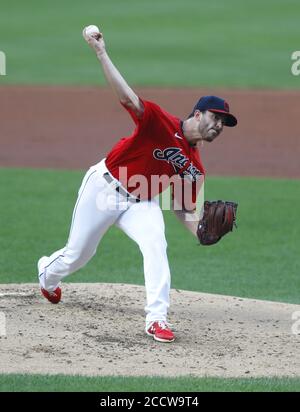 Cleveland, United States. 24th Aug, 2020. Cleveland Indians Aaron Civale (43) pitches during the second inning against the Minnesota Twins at Progressive Field in Cleveland, Ohio on Monday, August 24, 2020. Photo by Aaron Josefczyk/UPI Credit: UPI/Alamy Live News Stock Photo