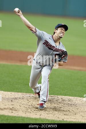 Cleveland, United States. 24th Aug, 2020. Minnesota Twins Kenta Maeda(18) pitches during the second inning against the Cleveland Indians at Progressive Field in Cleveland, Ohio on Monday, August 24, 2020. Photo by Aaron Josefczyk/UPI Credit: UPI/Alamy Live News Stock Photo