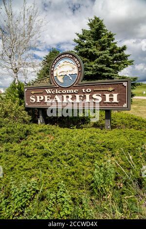 Spearfish, South Dakota - June 22, 2020: Welcome sign to Spearfish South Dakota, a small town near the Black Hills Stock Photo