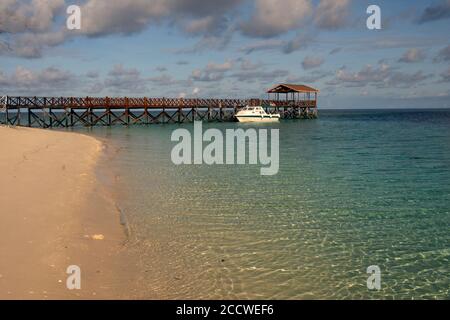 Boat docked in a pier, Sipadan Island, Malaysia Stock Photo