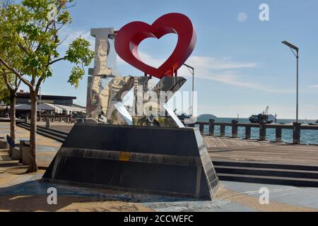 “I Love KK” statue at the waterfront, Kota Kinabalu, Sabah, Borneo, Malaysia Stock Photo