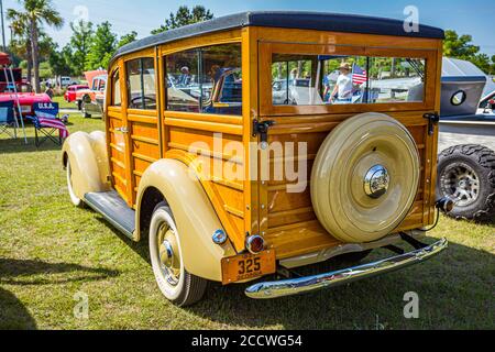 Savannah, GA / USA - April 21, 2018: 1937 Ford Woody Station Wagon at a car show in Savannah, Georgia. Stock Photo