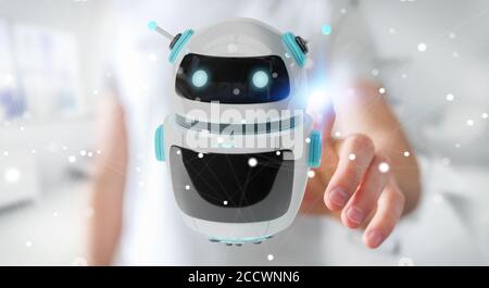 Businessman on blurred background using digital chatbot robot application 3D rendering Stock Photo