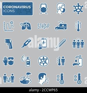 Filled coronavirus icons set. COVID-19 prevention and protection block linear sign collection. Second wave of coronavirus epidemics. Vector symbols, i Stock Vector