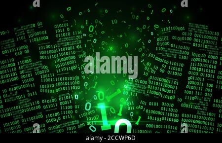 Abstract futuristic cyberspace with a hacked binary data, matrix background, broken falling binary code, big data neural network Stock Vector