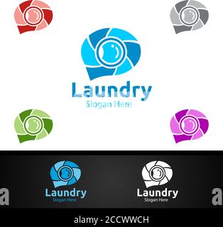 Call Laundry Dry Cleaners Logo with Clothes, Water and Washing Concept Design Stock Vector