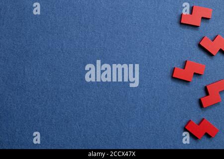 Color blocks on blue background. Creative thinking, idea concept. top view Stock Photo