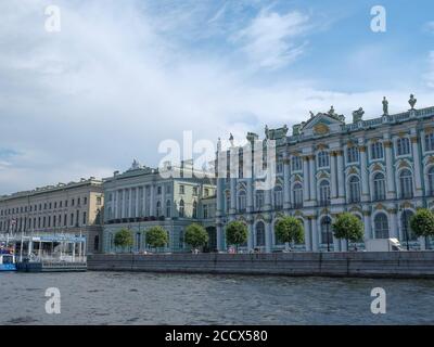 The Winter Palace Hermitage on the banks of the Neva River in St. Petersburg, Russia Stock Photo