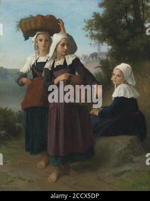 Jeunes filles de Fouesnant revenant du Marché by William-Adolphe Bouguereau. Stock Photo