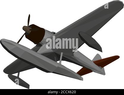 Low poly old plane for landing and taking off from the water. Bottom view. 3D. Vector illustration Stock Vector