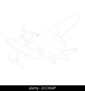 Airplane contour for landing on water. Bottom view. Vector illustration Stock Vector