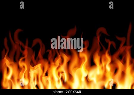 Realistic fire on a black background. Vector illustration. Burning design. Stock Vector