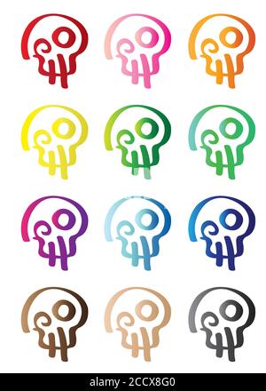 Vector Illustration of stylized skulls in rainbow colors isolated on white background Stock Vector