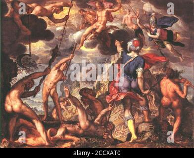 Joachim Wtewael - The Battle Between the Gods and the Titans Stock Photo