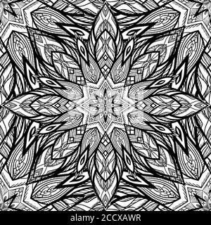 Seamless black and white snowflake texture. Vector pattern with mandala for backgrounds, fabrics, wallpaper and your creativity Stock Vector