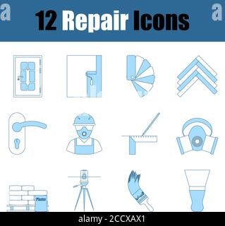 Repair Icon Set. Thin Line With Blue Fill Design. Vector Illustration. Stock Vector