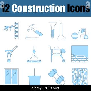 Construction Icon Set. Thin Line With Blue Fill Design. Vector Illustration. Stock Vector