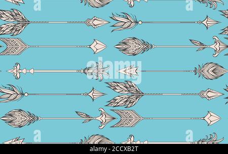Seamless pattern with boho arrows. Vector doodle texture for your creativity Stock Vector