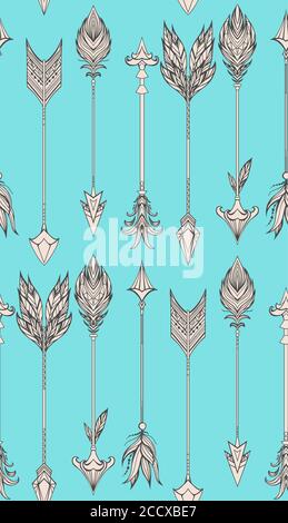 Seamless pattern with boho arrows. Vector doodle texture for your creativity Stock Vector