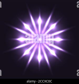 Neon round flower with sparks on dark background. Vector element for your design Stock Vector