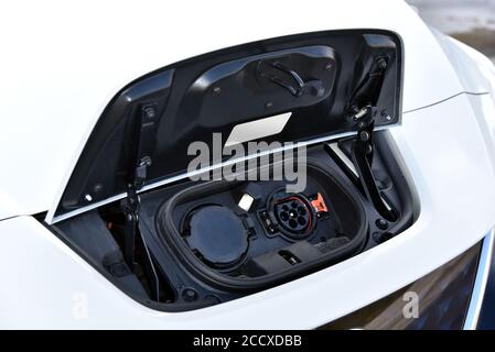 Charging port on a modern electric car Stock Photo