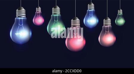 Garland of hanging realistic light bulbs with light. Vector pattern for your creativity Stock Vector