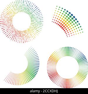 Set of rainbow frames and frame elements with a halftone. Vector element for decoration of banners, postcards, sites and your design Stock Vector