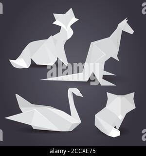 Set of paper origami figures of animals. Vector element for your creativity Stock Vector