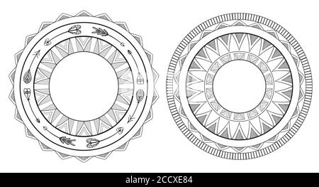 Set of black and white boho frames.Native pattern.  Vector element for your design Stock Vector