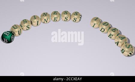 BUSINESS IDEAS text of dice letters with curvature, 3D illustration Stock Photo
