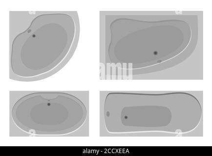 Set of different bathrooms with a view from above. Vector flat elements for your design and infographics Stock Vector