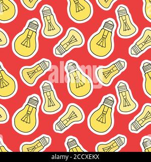 Seamless texture with cartoon bulbs on a red background. Vector pattern for fabrics, wallpaper and your design Stock Vector