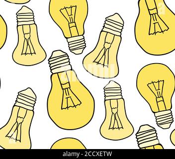 Seamless texture with cartoon bulbs on a white background. Vector pattern for fabrics, wallpaper and your design Stock Vector
