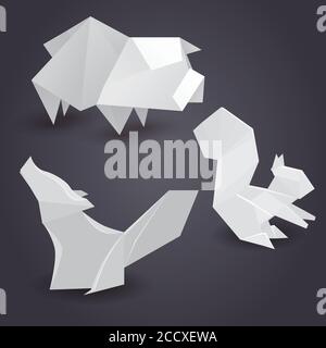 Set of paper origami figures of animals. Vector element for your creativity Stock Vector