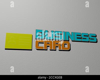 3D illustration of BUSINESS CARD graphics and text made by metallic dice letters for the related meanings of the concept and presentations, 3D illustration Stock Photo