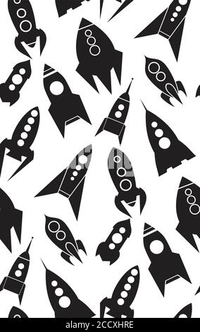 Seamless pattern with spacecraft. Silhouettes of spaceships. Vector texture for your design Stock Vector