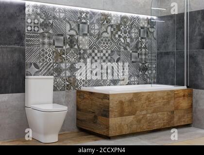 Modern bathroom design. Luxury interior with bathtub and shower Stock Photo