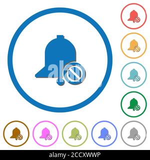 Disable reminder flat color vector icons with shadows in round outlines on white background Stock Vector