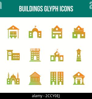 Unique Buildings Glyph icon set Stock Vector