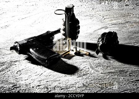 Pistol, hand grenade, pistol ammunition, Germany Stock Photo