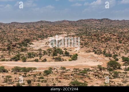 Overlook over the desert from the Laas Geel caves, Somaliland, Somalia Stock Photo