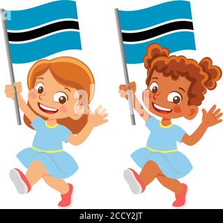 Botswana flag in hand. Children holding flag. National flag of Botswana vector Stock Vector