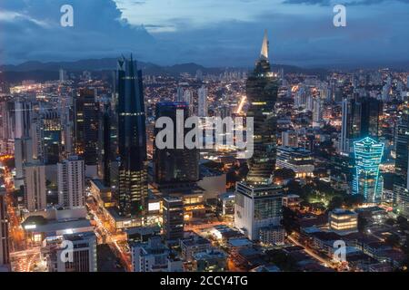 City view, skyscrapers at dusk, Panama City, Panama Stock Photo