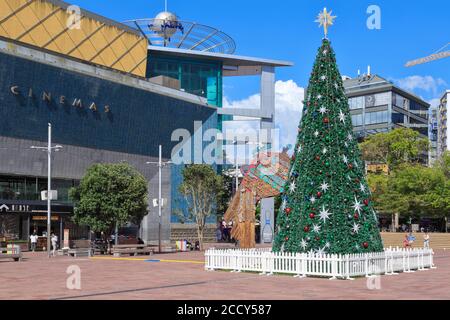 A giant public Christmas tree in Aotea Square, Auckland, New Zealand. December 21 2019 Stock Photo