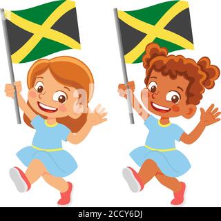 Jamaica flag in hand set Stock Vector