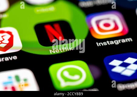 Netflix and Instagram, app icons on a mobile phone display, iPhone, smartphone, close-up, full screen Stock Photo