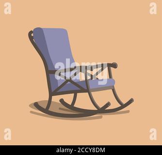 painted purple rocking chair with brown body with shadow on orange background Stock Vector