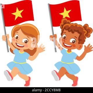Vietnam flag in hand set Stock Vector